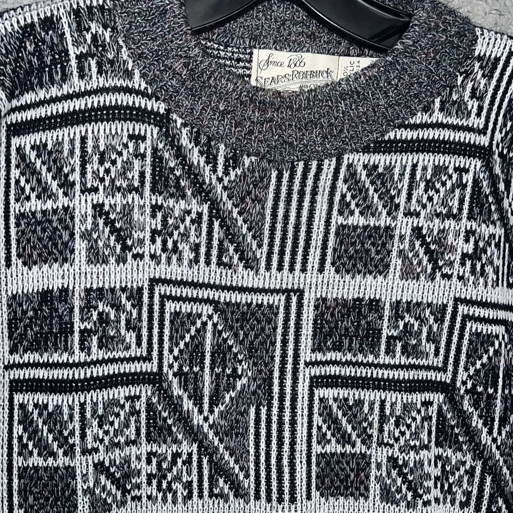 VTG Sears Roebuck Sweater Men's Sz M Gray Acrylic Geometric Pullover Grandpa 90s